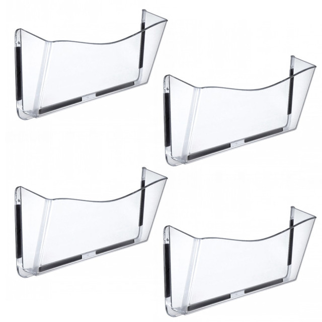 AZAR DISPLAYS 250045  Single-Pocket Wall Files, Magnetic Tape Mount, 7inH x 14-3/4inW x 3inD, Clear, Pack Of 4 Files