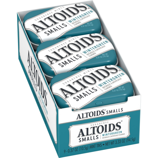 OFFICE SNAX, INC. 875279 Altoids Curiously Strong Mints, Sugar-Free Wintergreen, 0.33 Oz, Pack Of 9 Tins