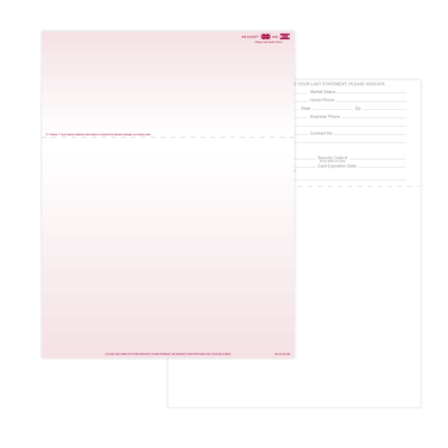 TAYLOR CORP WLCS105-BK2500 Laser 2-Sided Healthcare Medical Billing Statements, Preprinted MC/Visa Credit Card Accepted, 1-Part, 8-1/2in x 11in, Burgundy, Pack Of 2,500 Sheets TAYLOR CORP WLCS105-BK2500 Laser 2-Sided Healthcare Medical Billing Statements, Preprinted MC/Visa Credit Card Accepted, 1-Part, 8-1/2in x 11in, Burgundy, Pack Of 2,500 Sheets