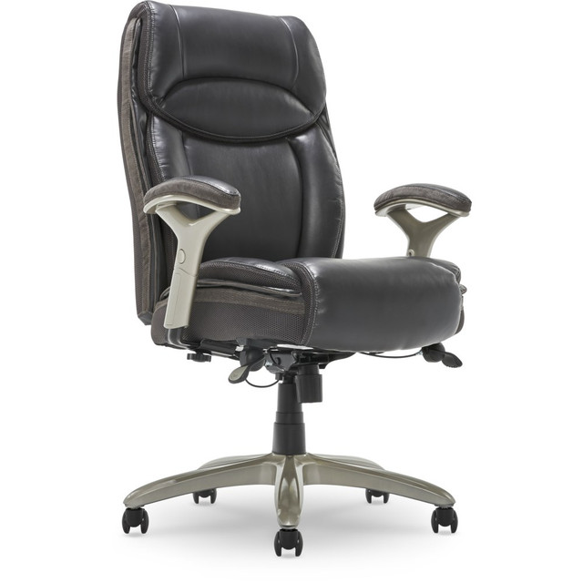 OFFICE DEPOT Serta 51443  Smart Layers Jennings Big & Tall Ergonomic Bonded Leather High-Back Executive Chair, Dark Gray/Silver