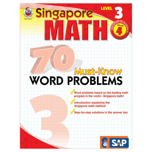 CARSON-DELLOSA PUBLISHING LLC 0768240131 Carson-Dellosa Singapore Math 70 Must-Know Word Problems, Level 3, Grade 4