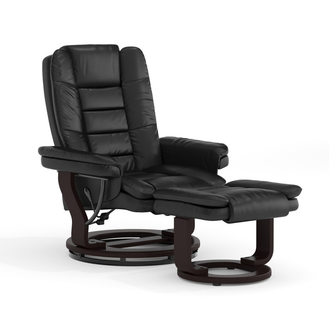 FLASH FURNITURE BT7818BK  LeatherSoft Faux Leather Recliner And Ottoman, Black/Mahogany