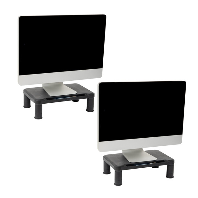 EMS MIND READER LLC 2SMPLMON-BLK Mind Reader Plastic Monitor Stand Height Adjustable Laptop Computer Riser, 5-1/4inH x 10-1/2inW x 14-1/2inD, Black, Set of 2 Stands