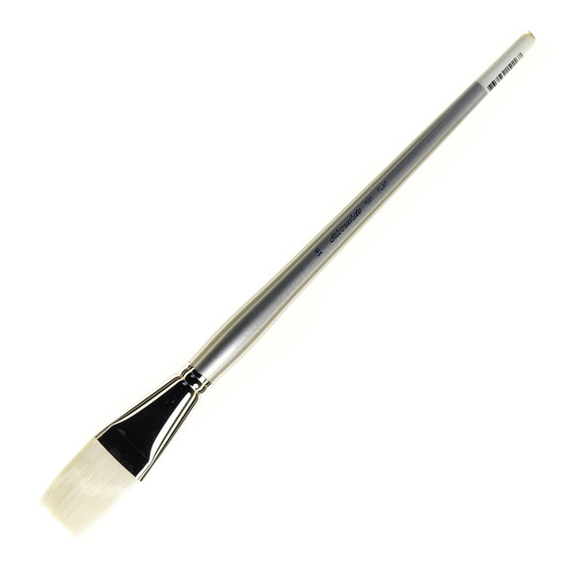 SILVER BRUSH LIMITED 1501LH-16 Silver Brush Silverwhite Series Long-Handle Paint Brush, Size 16, Flat Bristle, Synthetic, Silver/White