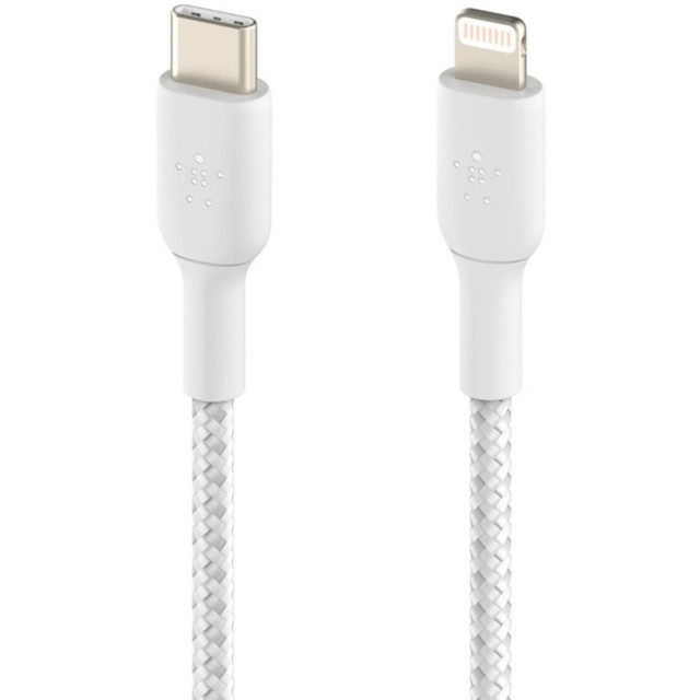 BELKIN, INC. CAA004BT2MWH Belkin Braided USB-C to Lightning Cable (2m / 6.6ft, White) - 6.60 ft Lightning/USB-C Data Transfer Cable for iPad, iPad Pro, iPad mini, iPad Air, iPhone - First End: 1 x USB Type C - Male - Second End: 1 x Lightning - Male BELKIN, INC. CAA004BT2MWH Belkin Braided USB-C to Lightning Cable (2m / 6.6ft, White) - 6.60 ft Lightning/USB-C Data Transfer Cable for iPad, iPad Pro, iPad mini, iPad Air, iPhone - First End: 1 x USB Type C - Male - Second End: 1 x Lightning - Male