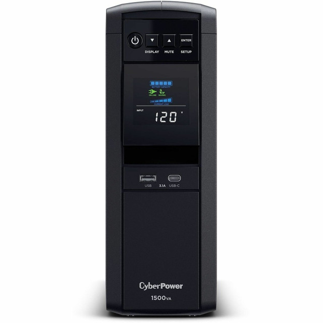 CYBERPOWERPC CyberPower CP1500PFCLCDTAA  CP1500PFCLCDTAA TAA Intelligent Compliant UPS Systems - 1500VA/900W, 120 VAC, NEMA 5-15P, Mini-Tower, Sine Wave, 10 Outlets, LCD, PowerPanel Personal, $500000 CEG, 3YR Warranty