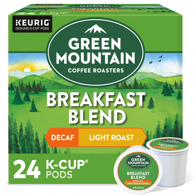 GREEN MOUNTAIN COFFEE ROASTERS, INC. 7522 Green Mountain Coffee Single-Serve Coffee K-Cup Pods, Decaffeinated, Breakfast Blend, Carton Of 24