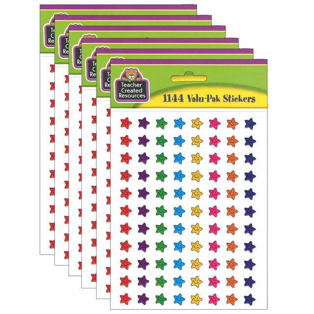 EDUCATORS RESOURCE Teacher Created Resources TCR5141-6  Mini Stickers, 3/8in, Smiley Stars, 1,144 Stickers Per Pack, Set Of 6 Packs