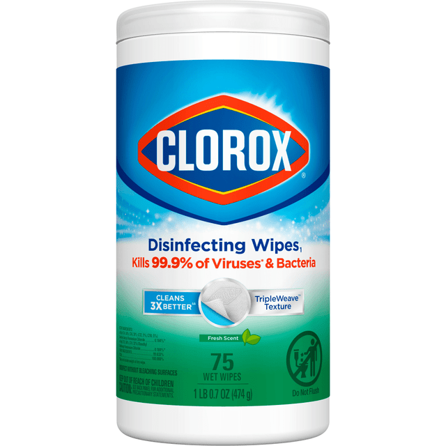 THE CLOROX COMPANY CLO01656 Clorox Disinfecting Wipes, Bleach Free Cleaning Wipes Fresh - 75 Wipes per Canister, 6 Canisters THE CLOROX COMPANY CLO01656 Clorox Disinfecting Wipes, Bleach Free Cleaning Wipes Fresh - 75 Wipes per Canister, 6 Canisters