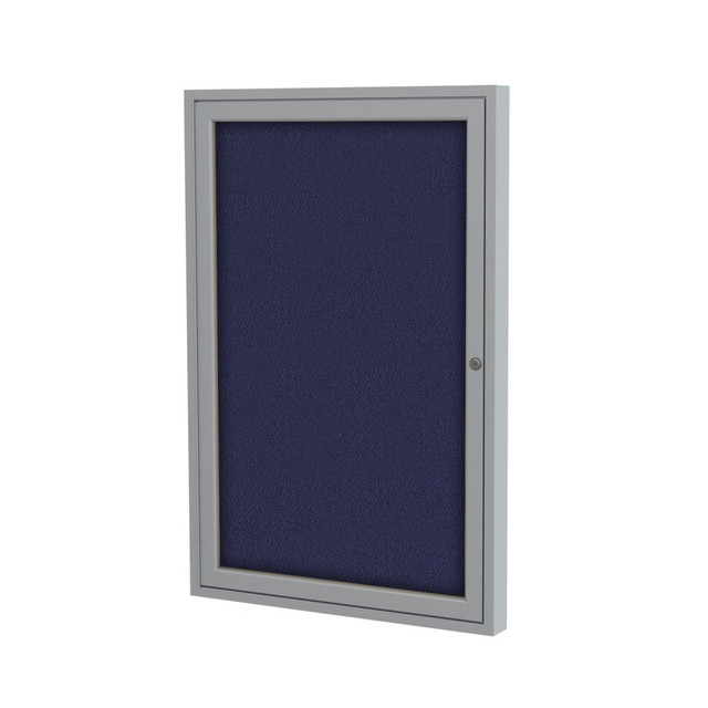 GHENT MANUFACTURING INC. PA13624F-93 Ghent Traditional Enclosed 1-Door Fabric Bulletin Board, 36in x 24in, Blue, Satin Aluminum Frame