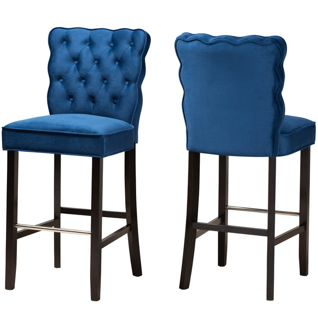 WHOLESALE INTERIORS, INC. 2721-11010 Baxton Studio Daphne Bar Stools, Navy Blue/Dark Brown, Set Of 2 Stools