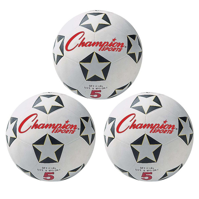 EDUCATORS RESOURCE CHSSRB5-3 Champion Sports Rubber Soccer Balls, Size 5, White/Black, Pack Of 3 Balls EDUCATORS RESOURCE CHSSRB5-3 Champion Sports Rubber Soccer Balls, Size 5, White/Black, Pack Of 3 Balls