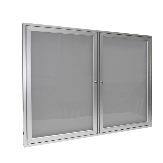 GHENT MANUFACTURING INC. PA23648VX-193 Ghent 2 Door Enclosed Vinyl Bulletin Board, Satin Aluminum Frame, 36inH x 48inW, Silver GHENT MANUFACTURING INC. PA23648VX-193 Ghent 2 Door Enclosed Vinyl Bulletin Board, Satin Aluminum Frame, 36inH x 48inW, Silver