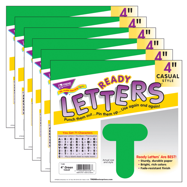 EDUCATORS RESOURCE T-458-6 TREND Ready Letters, 4in, Casual Uppercase, Green, Set Of 6 Packs EDUCATORS RESOURCE T-458-6 TREND Ready Letters, 4in, Casual Uppercase, Green, Set Of 6 Packs