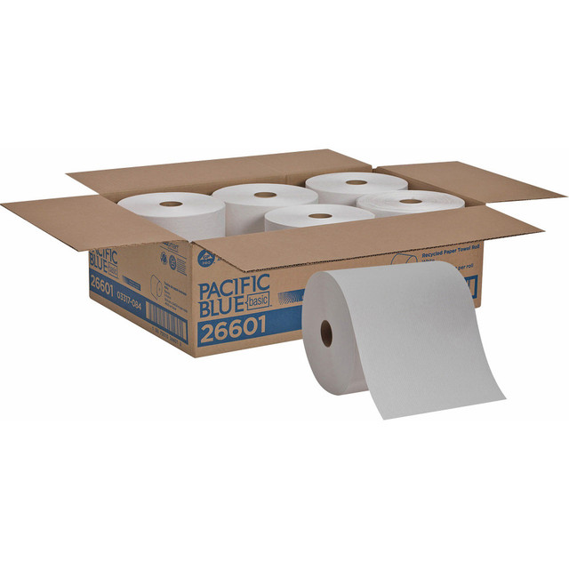 FORT JAMES CORPORATION (FHC) Pacific Blue Basic 26601CT  Recycled Paper Towel Roll - 1 Ply - 7.88in x 800 ft - White - Absorbent, Chlorine-free, Nonperforated - For Multipurpose - 6 / Carton
