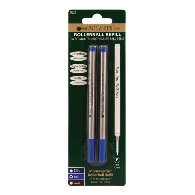 YAFA A PEN COMPANY M222BU Monteverde Rollerball Refills For Montblanc Rollerball Pens, Fine Point, 0.5 mm, Blue, Pack Of 2 Refills