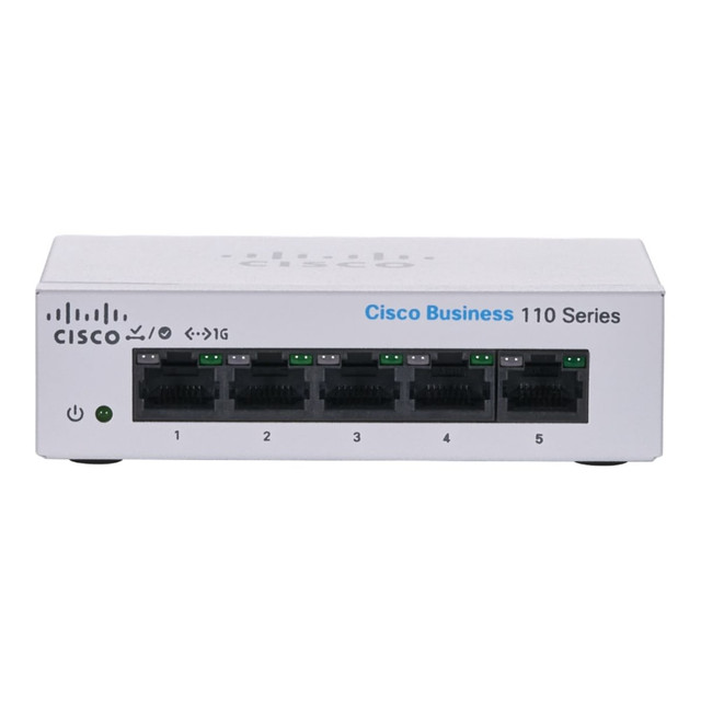 CISCO CBS110-5T-D-NA  Business 110 CBS110-5T-D Ethernet Switch - 5 Ports - Gigabit Ethernet - 10/100/1000Base-T - 2 Layer Supported - 2.74 W Power Consumption - Twisted Pair - Desktop, Wall Mountable - Lifetime Limited Warranty