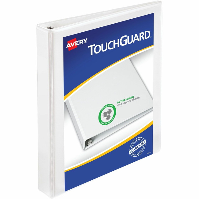 AVERY PRODUCTS CORPORATION 17141 Avery Touchguard View 3-Ring Binder With EZ-Turn Rings And Antimicrobial Protection, 1in D-Rings, 40% Recycled, White AVERY PRODUCTS CORPORATION 17141 Avery Touchguard View 3-Ring Binder With EZ-Turn Rings And Antimicrobial Protection, 1in D-Rings, 40% Recycled, White