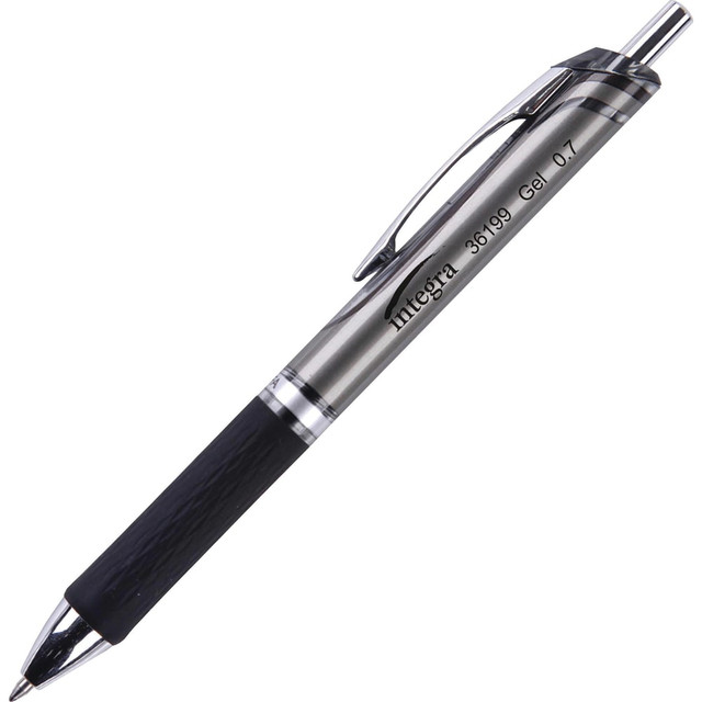 SP RICHARDS 36199 Integra Retractable Gel Ink Pens, Medium Point, 0.7 mm, Silver Barrel, Black Ink, Pack Of 12 Pens