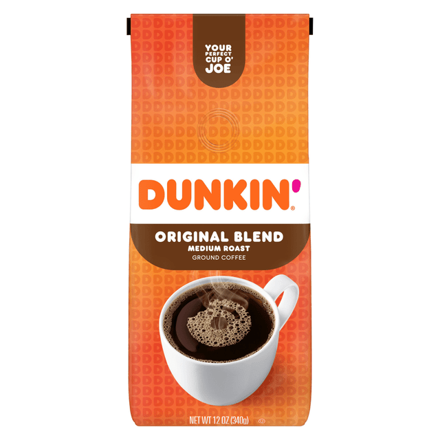 FOLGERS 8133400046 Dunkin Donuts Original Blend Ground Coffee, Medium Roast, 12 Oz Per Bag