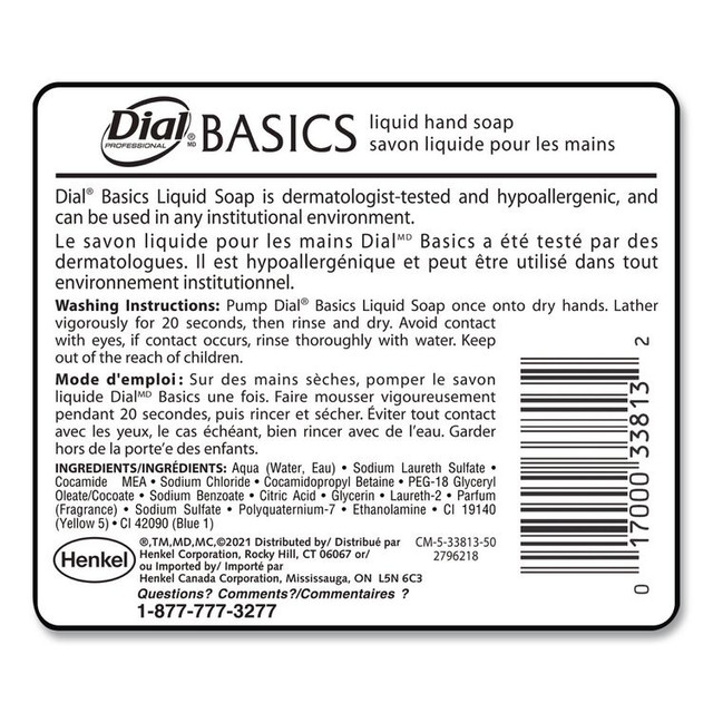 DIAL PROFESSIONAL 33815 Basics MP Free Liquid Hand Soap, Unscented, 16 oz, 12/Carton