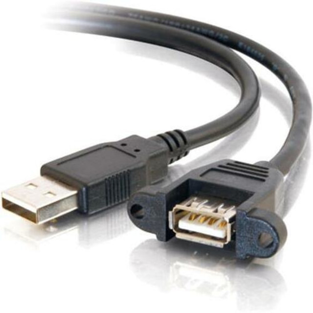 LASTAR INC. 28061 C2G 1ft Panel-Mount USB 2.0 A Male to A Female Cable - Type A Male USB - Type A Female USB - 1ft - Black