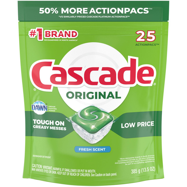 THE PROCTER & GAMBLE COMPANY 80675CT Cascade ActionPacs Dishwasher Detergent Pods, Fresh Scent, 25 Per Pack, Case Of 5 Packs