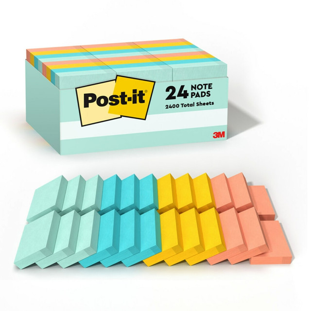 These sticky notes feature a unique adhesive designed for use on paper or in planners. Post-it Notes stick securely yet remove cleanly without damage. Keep your ideas across your notebooks, classroom books, calendars or other documents. No tape or tacks are needed with adhesive notes, saving you money and time on office products or school supplies. Ideal for writing notes or reminders to yourself or others, Post-it Notes are the perfect solution for time tracking, to-do lists, marking cables, color-coding documents, reminding kids to do chores, storyboarding and more.  STICKY NOTES: Post-it Notes are versatile, perfect for calendars, planning, quick reminders, daily planners, visual aids, labeling, marking dates, bookmarks, and more  IDEAL FOR: Post-it Notes are the perfect solution for reminders, time tracking, to-do lists, marking cables, color-coding documents, reminding kids to do chores, storyboarding and more  NO SURFACE DAMAGE: Post-it Notes stick securely and remove cleanly; no tape or tacks are needed, and the adhesive backing of these reusable sticky notes allows for easy repositioning  VARIOUS SIZES AND SHAPES: Available in different sizes, with or without lines, to cater to your specific needs  EYE-CATCHING COLORS: Vibrant and colorful reminders are more likely to grab attention and be noticed  EXPLORE OUR COLLECTIONS: With 11 color collections, the Post-it Brand offers a wide range of options to suit every style and preference, whether at home, in school, or at the office  ORIGINAL CREATOR: The one and only Post-it Note was originally created by Post-it Brand  AMERICAs #1 FAVORITE STICKY NOTE: You are more likely to achieve your goals when you write them down  Made in USA with globally sourced materials  GET ORGANIZED: Each pack includes 24 pads of 1 3/8 in. x 1 7/8 in. notes, with 100 sheets per pad, great for your office, work area, or classroom  Post-it Notes are recyclable  RECYCLABLE: All Post-it Notes are sourced from certified, renewable and responsibly managed forests; also, Post-it Notes are recyclable