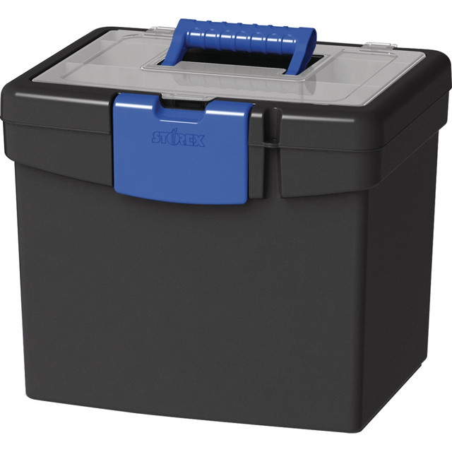 STOREX INDUSTRIES CORP 61415B02C Storex File Storage Box with XL Storage Lid - External Dimensions: 10.9in Length x 13.3in Width x 11in Height - 30 lb - Media Size Supported: Letter 8.50in x 11in - Clamping Latch Closure - Plastic - Black, Blue - For