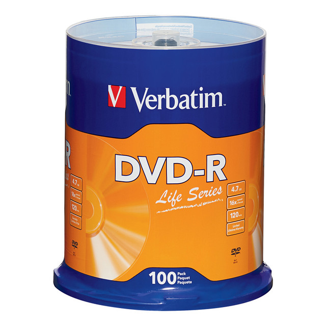VERBATIM AMERICAS LLC 97177 Verbatim Life Series DVD-R Disc Spindle, Pack Of 100