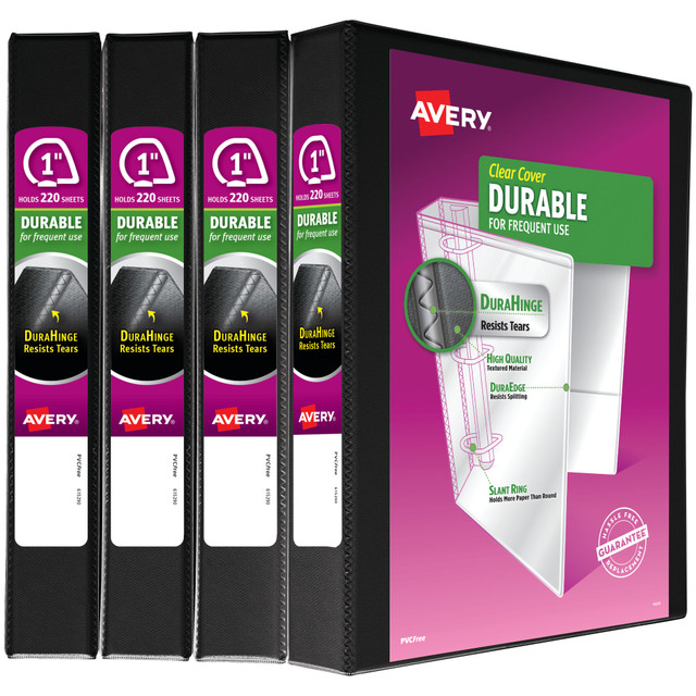 AVERY PRODUCTS CORPORATION 05737 Avery Durable View 3 Ring Binders, 1in Slant Rings, Black, Pack Of 4 AVERY PRODUCTS CORPORATION 05737 Avery Durable View 3 Ring Binders, 1in Slant Rings, Black, Pack Of 4