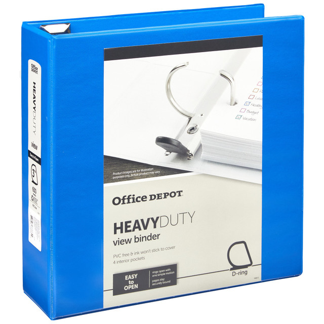 OFFICE DEPOT OD03338 Brand Heavy-Duty View 3-Ring Binder, 3in D-Rings, Blue OFFICE DEPOT OD03338 Brand Heavy-Duty View 3-Ring Binder, 3in D-Rings, Blue