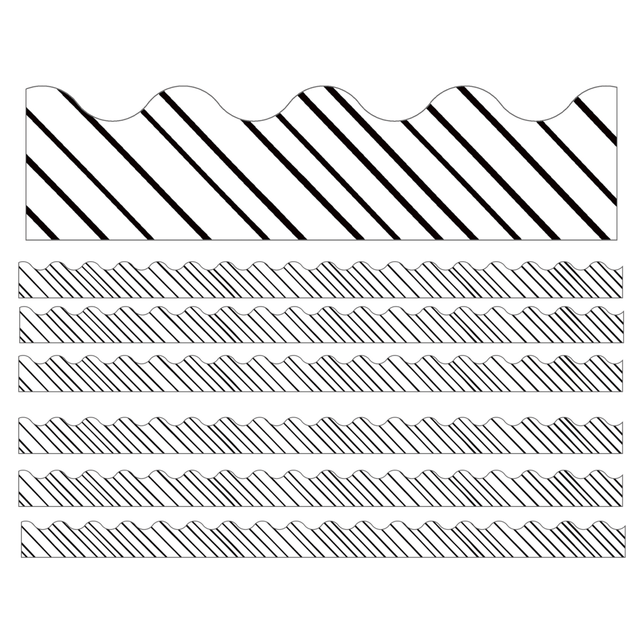 Bring some style to your classroom walls with these Carson Dellosa Education Scalloped Borders. These borders have a straight edge for design continuity and can be mixed and matched to create interesting and varied combinations.  Made from paper.  Straight edges provide design continuity.  Mix and match with other borders for unique designs.  Sold as 6 packs for a total of 78 strips.