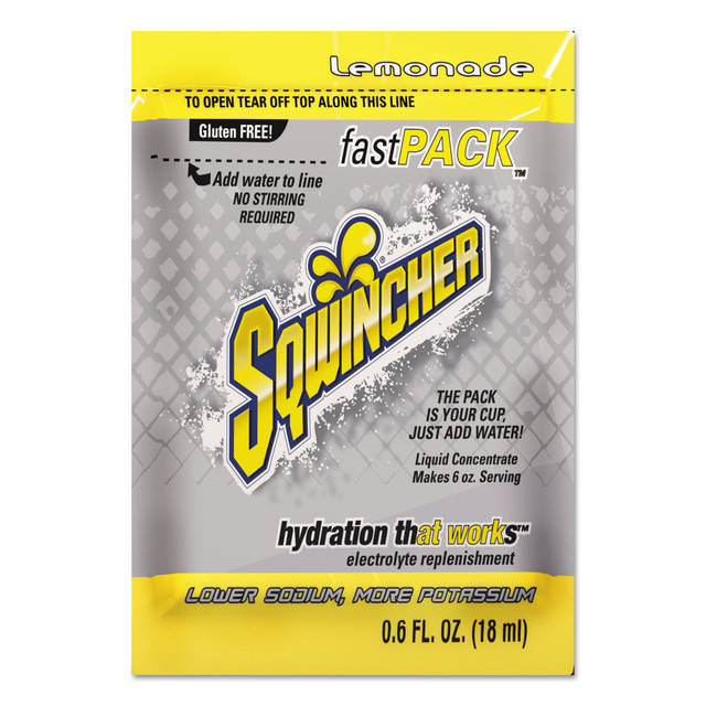 THE SQWINCHER CORPORATION 015303-LA Sqwincher Fast Pack Electrolyte Replenishment Concentrate, Lemonade, 0.6 Oz, Case of 200