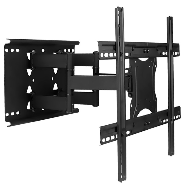 Having a reliable, adjustable TV wall mount makes a smart choice for your living space. This Mount-It! MI-385 Full Motion Mount features a large wall plate to help keep your TV in place. The adjustable design allows tilting and swiveling.  Full Motion TV Wall Mount fits most 32 to 82 inch Flat Screen TVs  Support TVs up to 132 Lbs  Extend from 2.2 inches out to 18 inches off the wall  Tilt from -2 degrees up to 12 degrees  Swivel +-60 degrees  VESA patterns from 100x100 up to 600x400mm