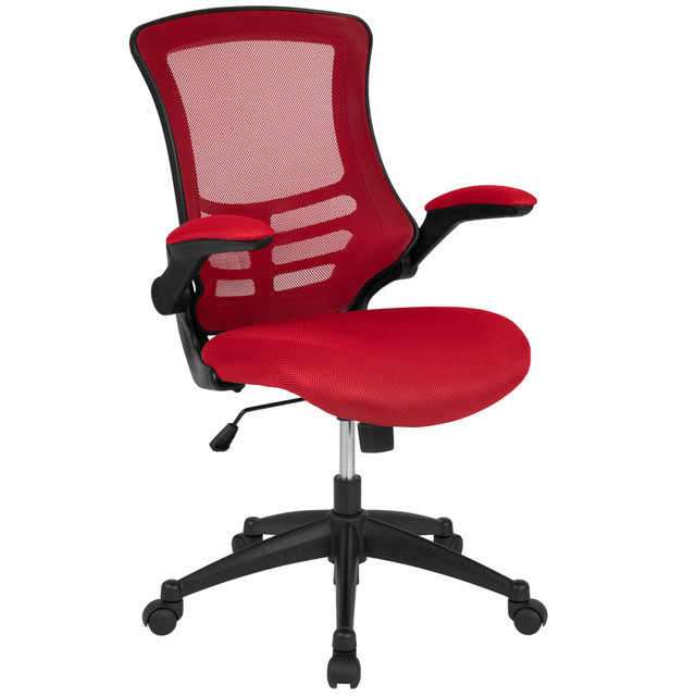 FLASH FURNITURE BLX5MRED  Mesh Mid-Back Swivel Task Chair With Flip-Up Arms, Red/Black