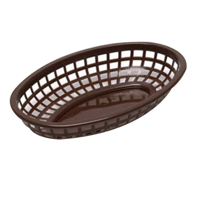 TABLECRAFT PRODUCTS, INC. 1074BR Tablecraft Oval Plastic Serving Baskets, 1-7/8inH x 6inW x 9-3/8inD, Brown, Pack Of 12 Baskets