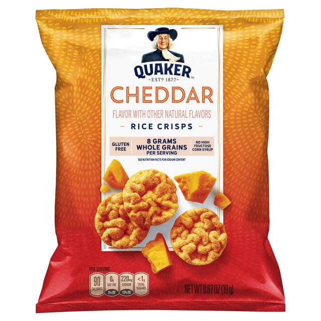 QUAKER FOODS 44117 Quaker Cheddar Cheese Popped Rice Crisps, 0.67 Oz, Pack Of 60