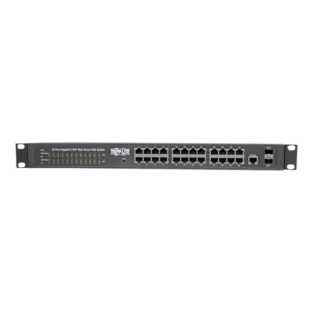 TRIPP LITE NGS24C2POE  24-Port Gigabit Ethernet Switch L2 Managed w/PoE 10/100/1000Mbps - 24 x Gigabit Ethernet Network, 2 x Gigabit Ethernet Uplink - Manageable - Optical Fiber, Twisted Pair - Modular - 2 Layer Supported
