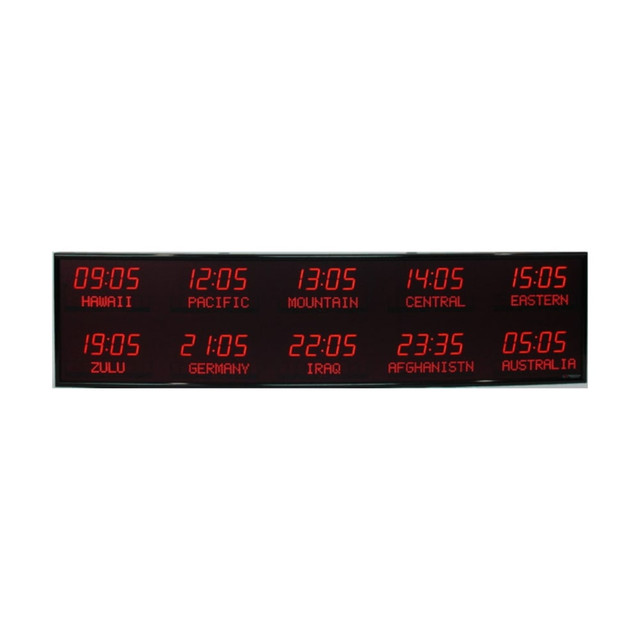 HOFFMAN TECHNOLOGIES IG6612I BRG Precision Products 6610L World Time Zone LED Digital Clock, 8 1/4inH x 99 1/4inW x 2 1/4inD, Black