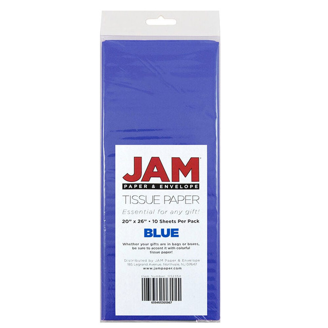 JAM PAPER AND ENVELOPE 1152354 JAM Paper Tissue Paper, 26inH x 20inW x 1/8inD, Blue, Pack Of 10 Sheets JAM PAPER AND ENVELOPE 1152354 JAM Paper Tissue Paper, 26inH x 20inW x 1/8inD, Blue, Pack Of 10 Sheets