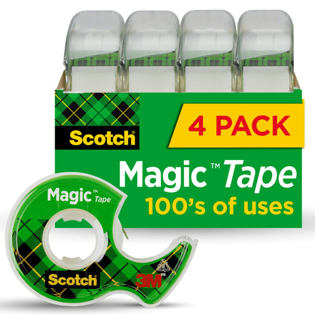 3M CO Scotch 4105  Magic Tape with Dispenser, Invisible, 3/4 in x 300 in, 4 Tape Rolls, Clear, Home Office and School Supplies