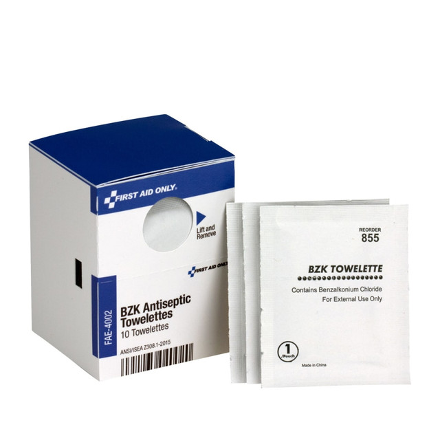 FIRST AID ONLY, INC. FAE4002 First Aid Only BZK Antiseptic Towelettes - 4.75in Width x 7.75in Length - White - 10 / Box