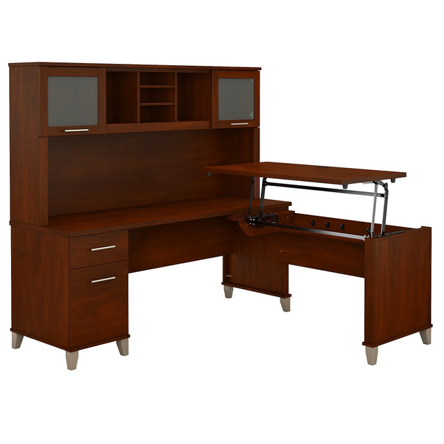 BUSH INDUSTRIES INC. SET015HC Bush Furniture Somerset 3 Position Sit to Stand L Shaped Desk With Hutch, 72inW, Hansen Cherry, Standard Delivery BUSH INDUSTRIES INC. SET015HC Bush Furniture Somerset 3 Position Sit to Stand L Shaped Desk With Hutch, 72inW, Hansen Cherry, Standard Delivery