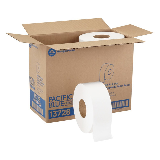Our jumbo jr. bath tissue is an affordable choice for high-traffic areas, such as washrooms in hotels, office buildings, public facilities, schools, foodservice and healthcare facilities. Each jumbo-sized roll delivers an economical 1,000 feet of tissue, which means reduced maintenance time and greater customer satisfaction by decreasing the chances of run-out during peak times.  ECONOMICAL 2-ply bathroom tissue in a long-lasting 9in jumbo junior roll format  SAFE for all standard sewer and septic systems  JUMBO TISSUE is replaced less, often reducing maintenance time and risk of run out during peak times  RELIABLE performing jumbo bath tissue is an affordable choice for high-traffic areas  Perfect Size GMA pallet configuration offers better packaging efficiency and easier to handle lighter cases
