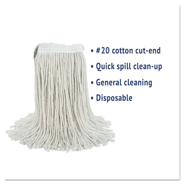 BOARDWALK 2020CEA Cut-End Wet Mop Head, Cotton, #20, White