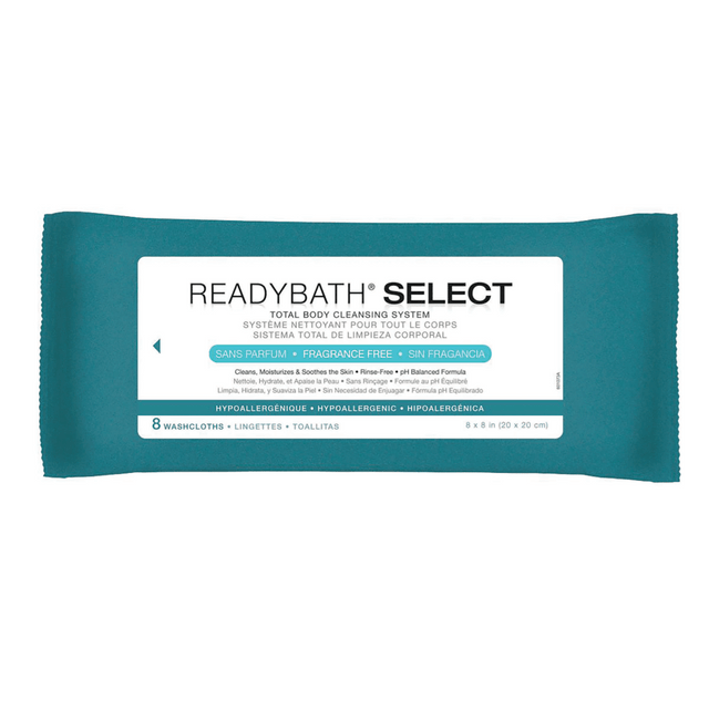MEDLINE INDUSTRIES, INC. MSC095107 ReadyBath SELECT Medium-Weight Cleansing Washcloths, Unscented, 8in x 8in, White, 8 Washcloths Per Pack, Case Of 30 packs