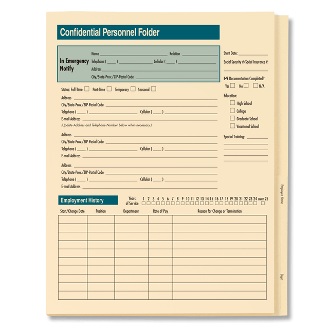 TAX FORMS PRINTING, INC. A224 ComplyRight Expandable Confidential Personnel Folders, 9 1/2in x 11 3/4in x 1/2in, Manila, Pack Of 25 TAX FORMS PRINTING, INC. A224 ComplyRight Expandable Confidential Personnel Folders, 9 1/2in x 11 3/4in x 1/2in, Manila, Pack Of 25