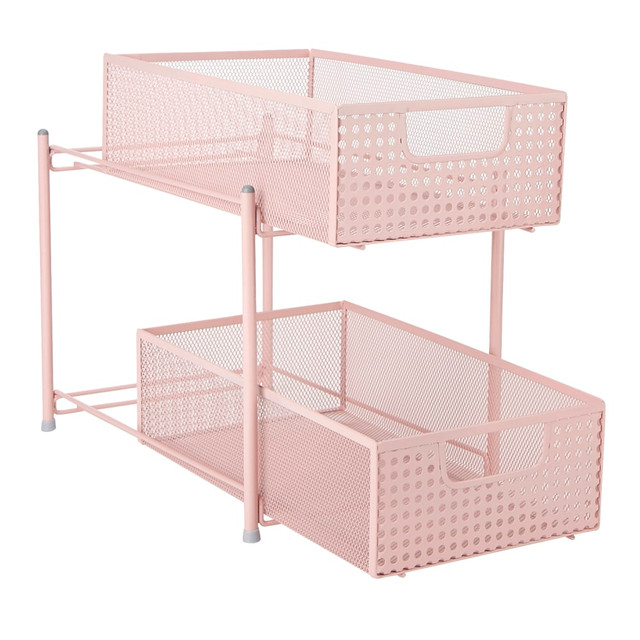 EMS MIND READER LLC HCABASK2T-PNK Mind Reader 2-Tier Mesh Cabinet Basket, Medium Size, Pink