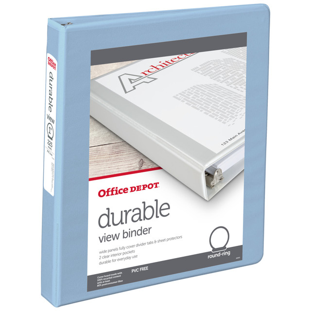 OFFICE DEPOT 71623  Brand 3-Ring Durable View Binder, 1in Round Rings, Baby Blue
